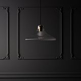 Hammersmith Large Pendant Light in fluted glass with antique brass finish, hanging elegantly.