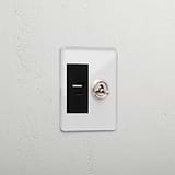 Premium Clear Polished Nickel Slimline 1 Gang Toggle Light And Usb A+C Switch Black