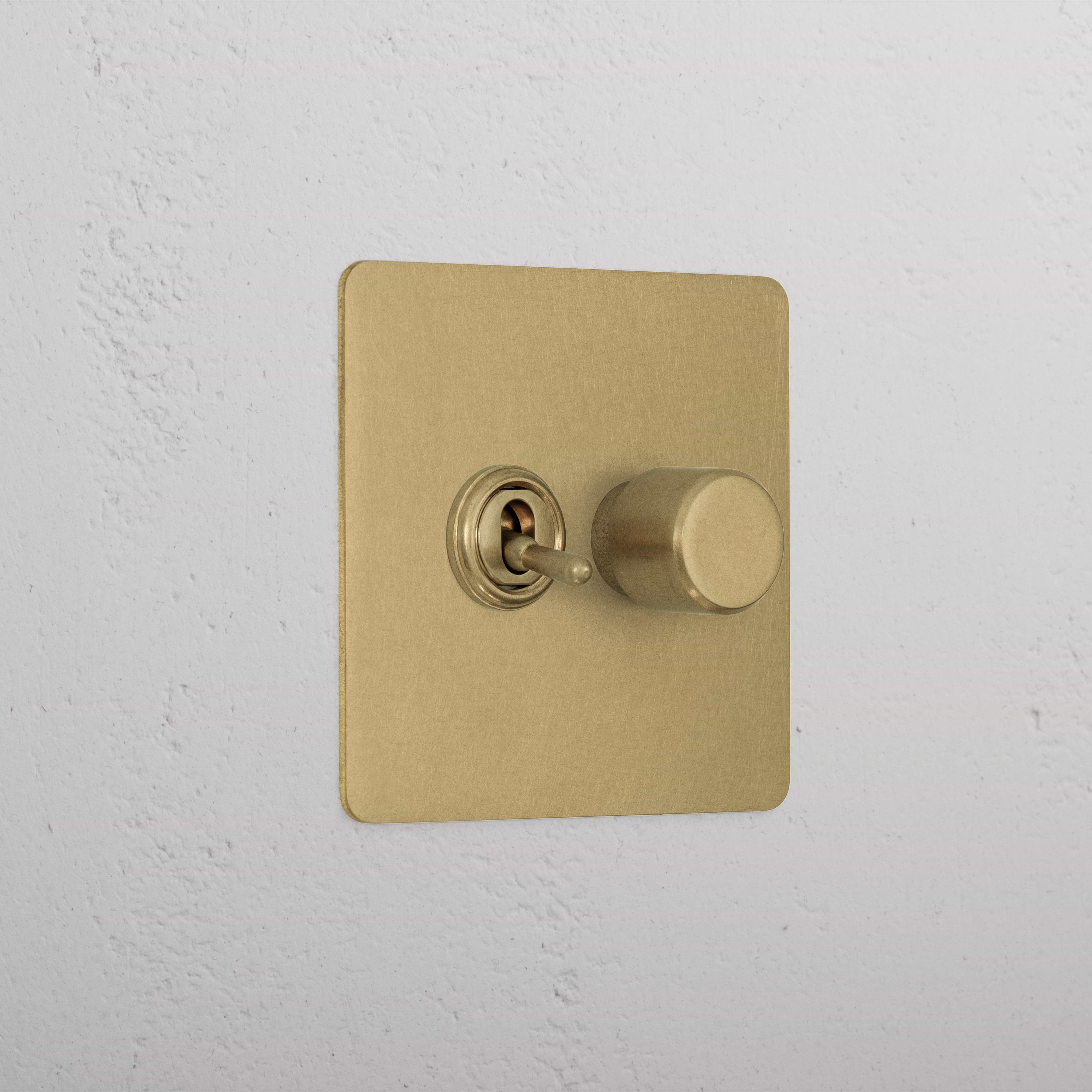 Rustic Antique Brass 2 Gang Mixed Light Switch