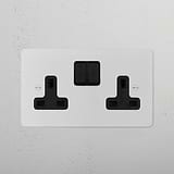 Double Socket UK - Paintable Black, 2G wall socket with switches for a seamless, customizable look.
