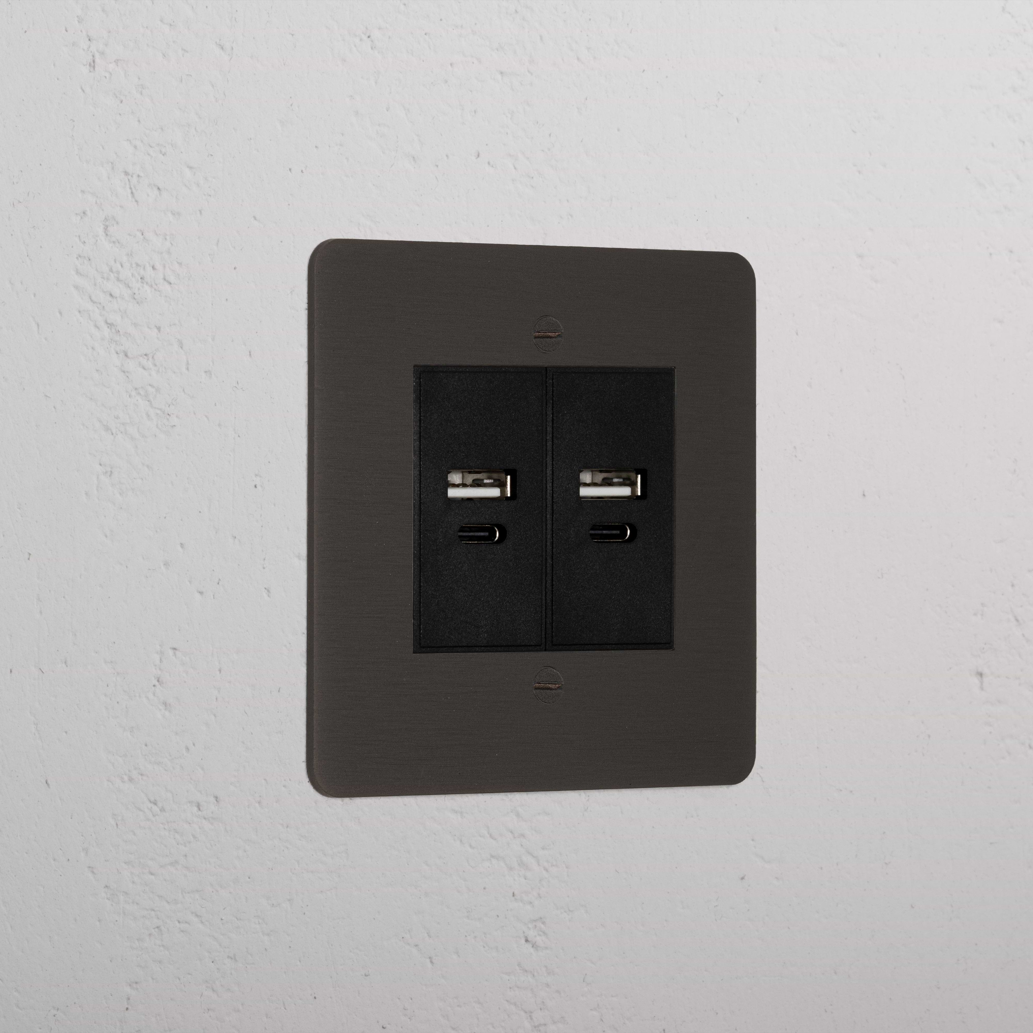 Bronze Elegant 2x Usb A+C Socket Black