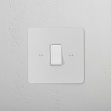 Close-up of a '45A Cooker Switch - Paintable White', an isolator switch with a smooth, paintable finish on a white wall.