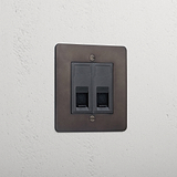 Bronze Designer 2x Cat6 Socket Black