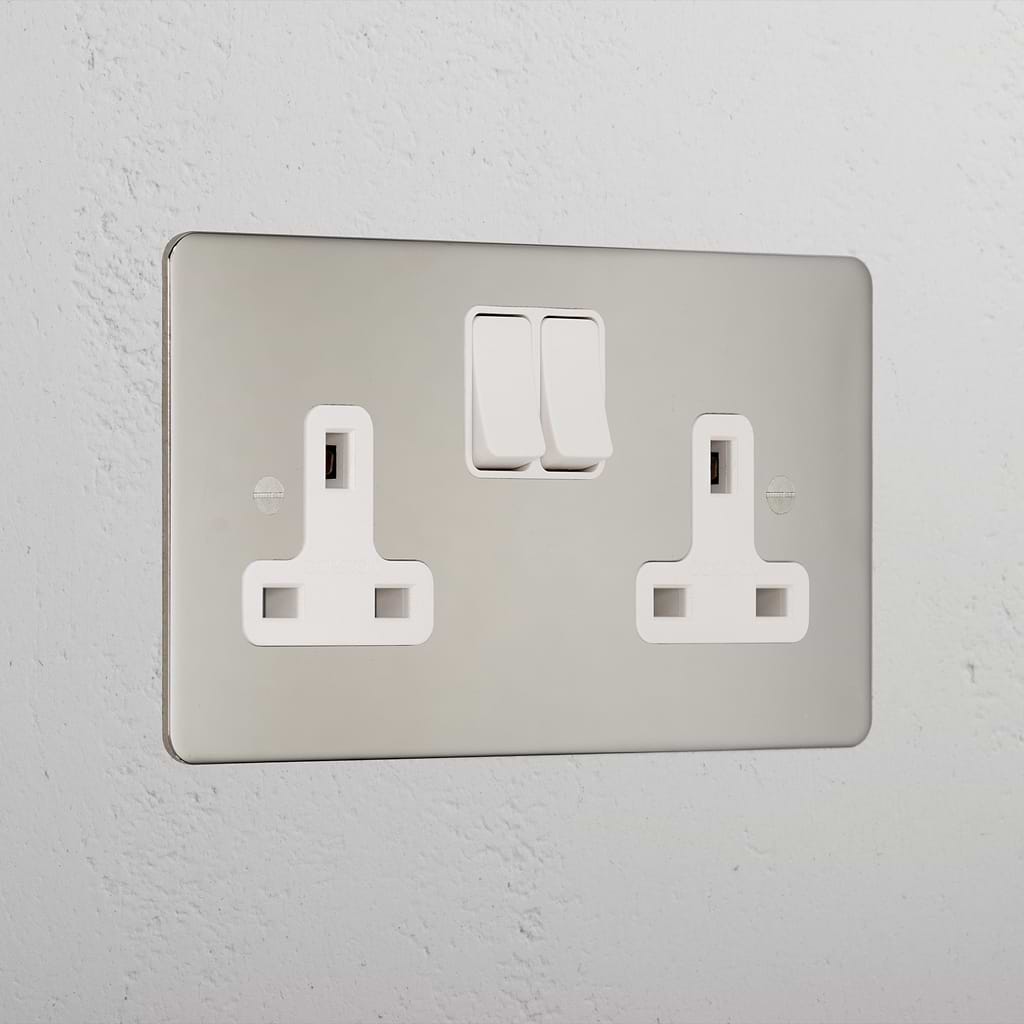 Elegant Polished Nickel Double Socket Uk White