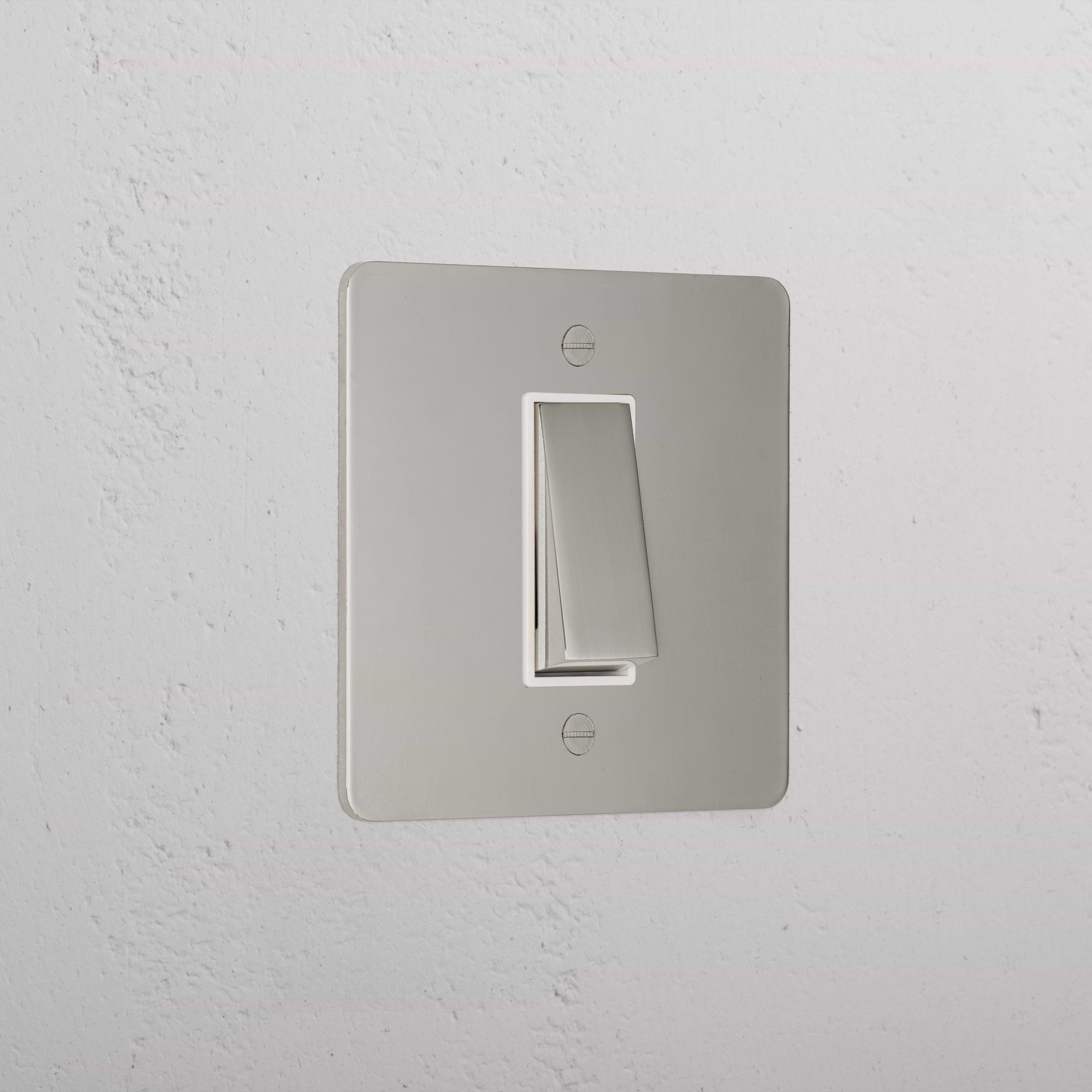 1G Double Pole Rocker Switch - Polished Nickel White