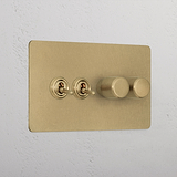 Interior Antique Brass 4 Gang Mixed Light Switch