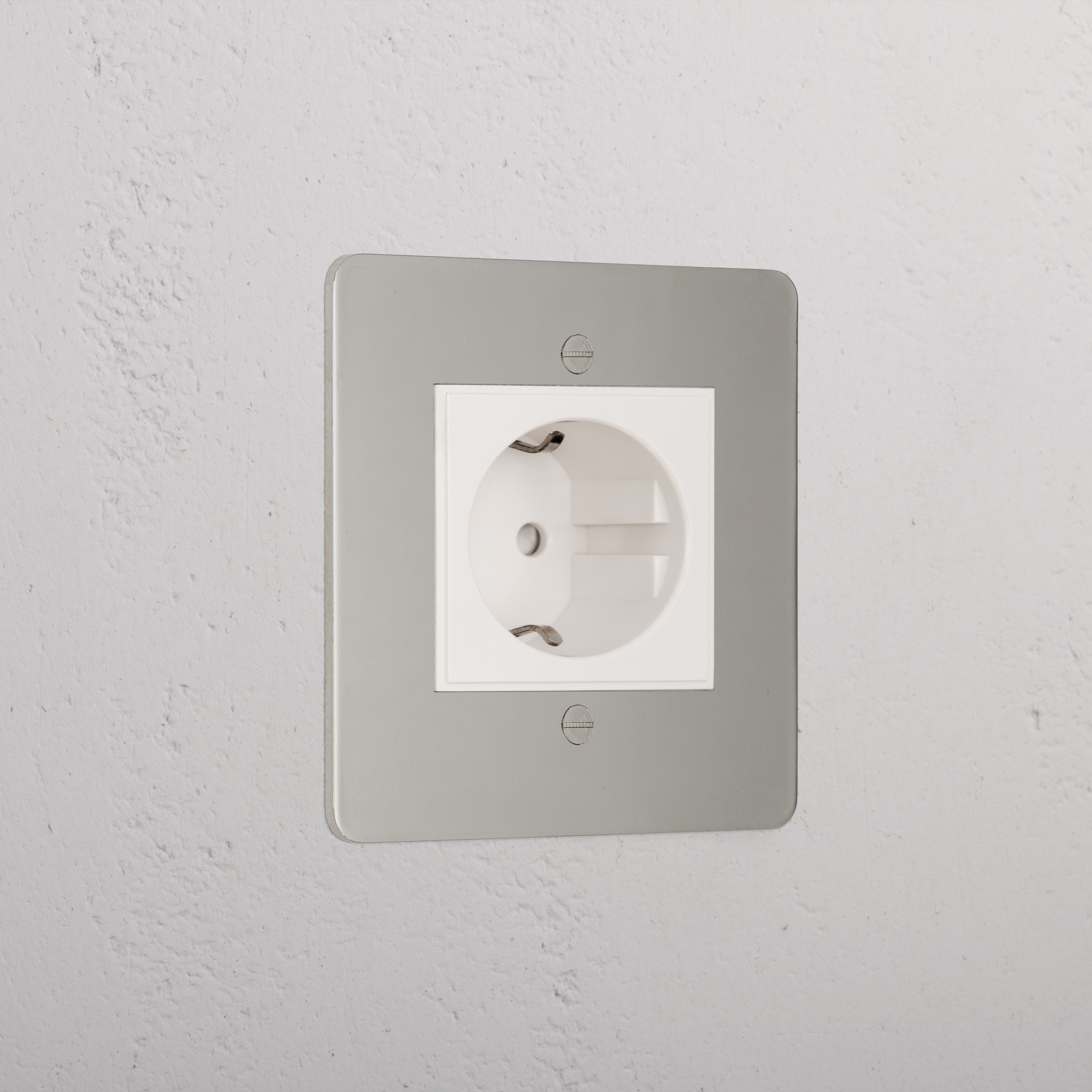 Designer Polished Nickel Shuko Socket White