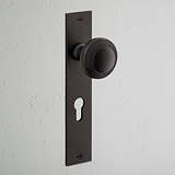 Poplar Long Plate Sprung Door Knob & Euro Lock - Bronze  