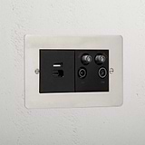 Elegant Polished Nickel Usb A+C Fast Charge And Tv Aerial Socket Black