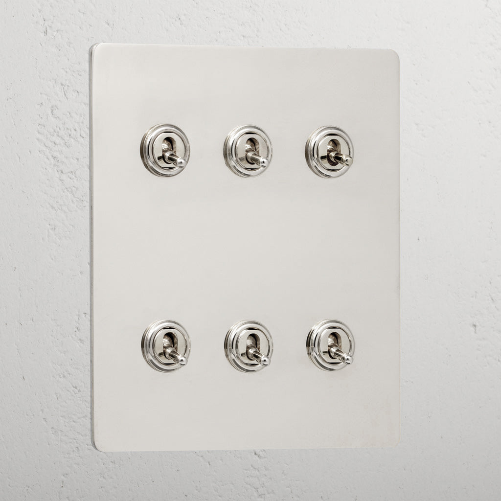 Luxury Polished Nickel 6 Gang 2 Way Toggle Light Switch