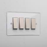 4G Two Way Rocker Switch - Clear Polished Nickel White