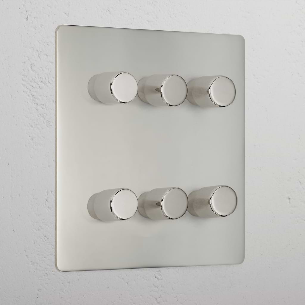 Premium Polished Nickel 6 Gang 2 Way Dimmer Light Switch