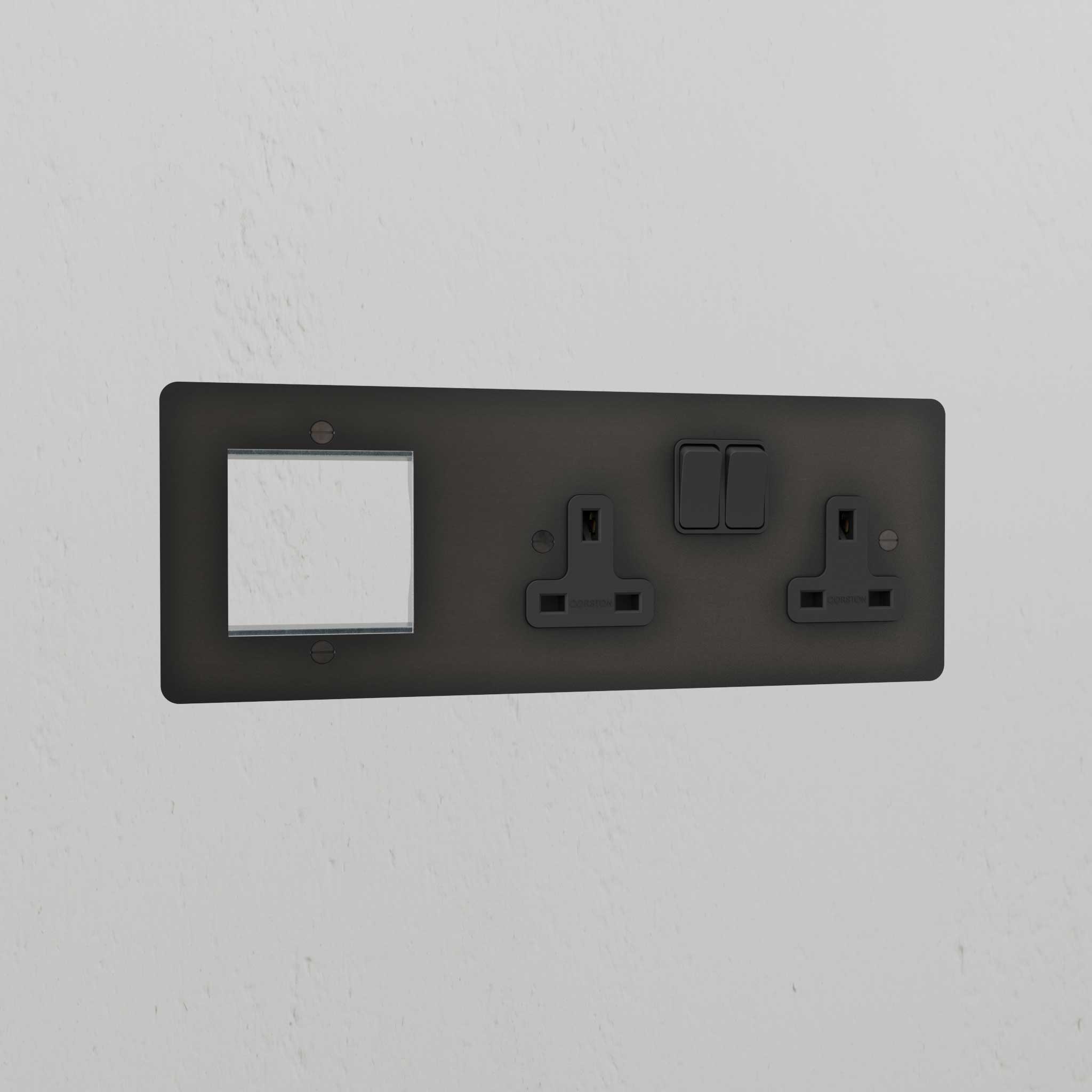1G 50mm Module & Double Socket Uk Plate - Bronze Black