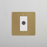 Antique Brass White wall plate with central TV outlet socket, ideal for 1G Sockets & Modules.