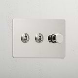 Elegant Polished Nickel 3 Gang Mixed Light Switch