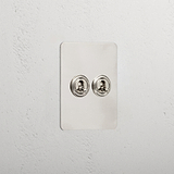 Premium Polished Nickel Slimline 2 Gang 2 Way Toggle Light Switch