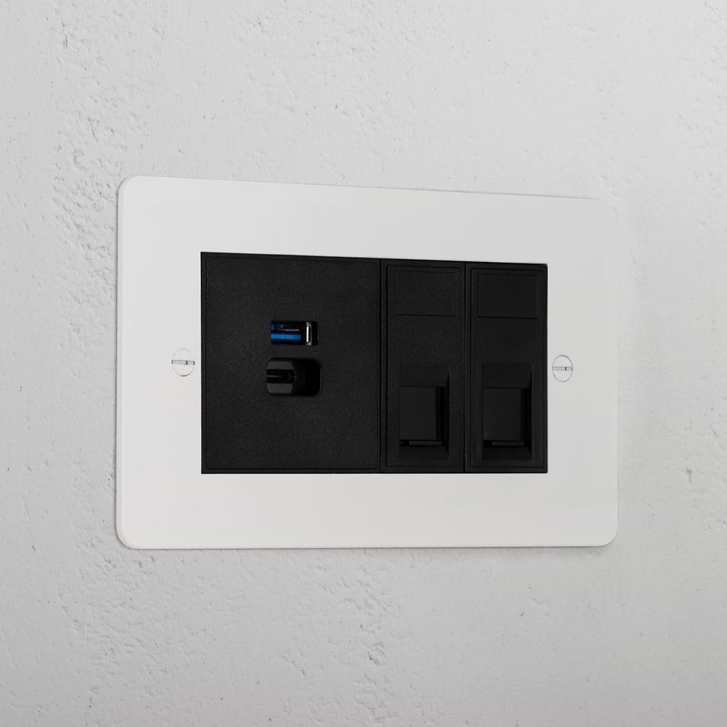 2x CAT6 + USB A+C Fast Charge Socket _ Paintable Black