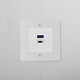Wall-mounted USB A+C Fast Charge Socket in Paintable White, ideal for 1G Sockets & Modules.