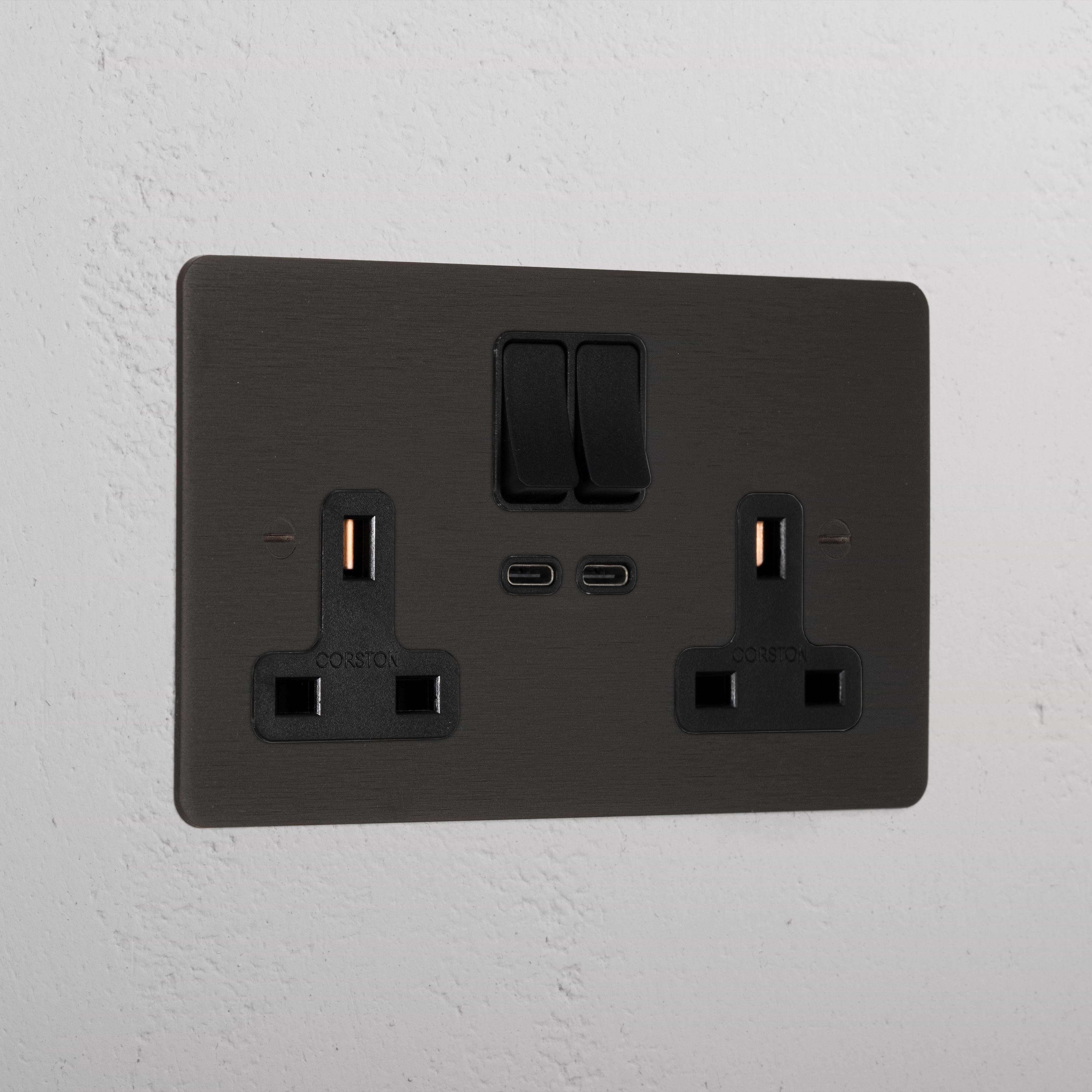 Bronze Interior Double Socket With Usb-C Fast Charge Black