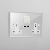 Clear Double Socket With Usb-C Fast Charge Socket White
