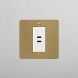 Elegant USB C+C socket with antique brass white faceplate, 1G design for modern and classic decor.