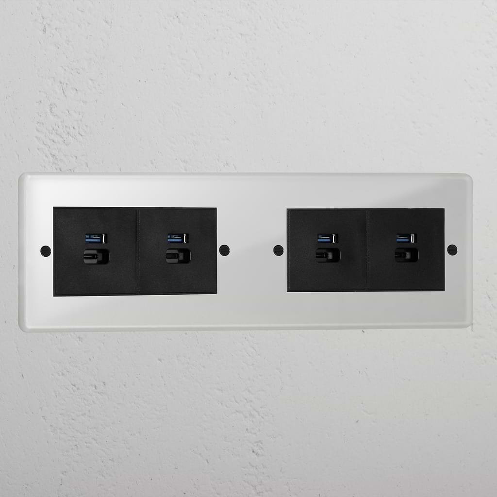 Clear 4x US A+C fast charge black