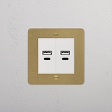 Antique brass white 1G socket with dual USB A+C ports, suitable for versatile connectivity.