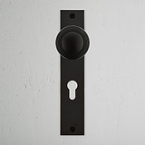 Poplar Long Plate Sprung Door Knob & Euro Lock - Bronze  