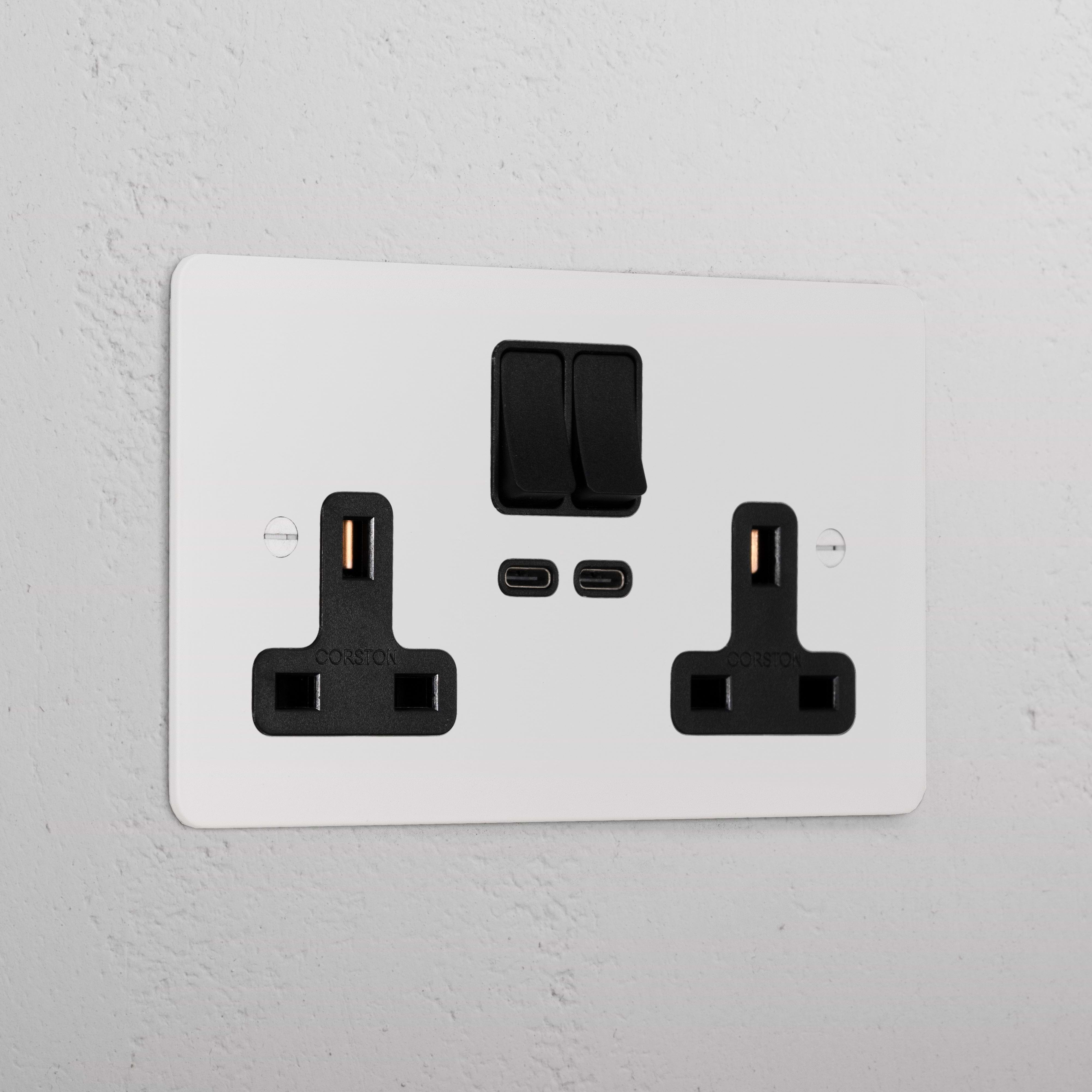 Double Socket with USB-C Fast Charge - Paintable Black
