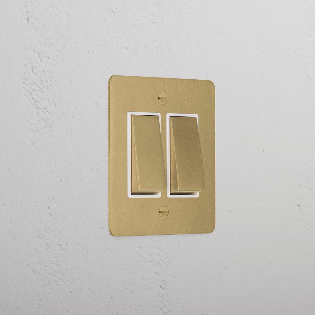 2G Two Way Rocker Slimline Switch - Antique Brass White