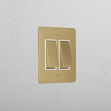 2G Two Way Rocker Slimline Switch - Antique Brass White