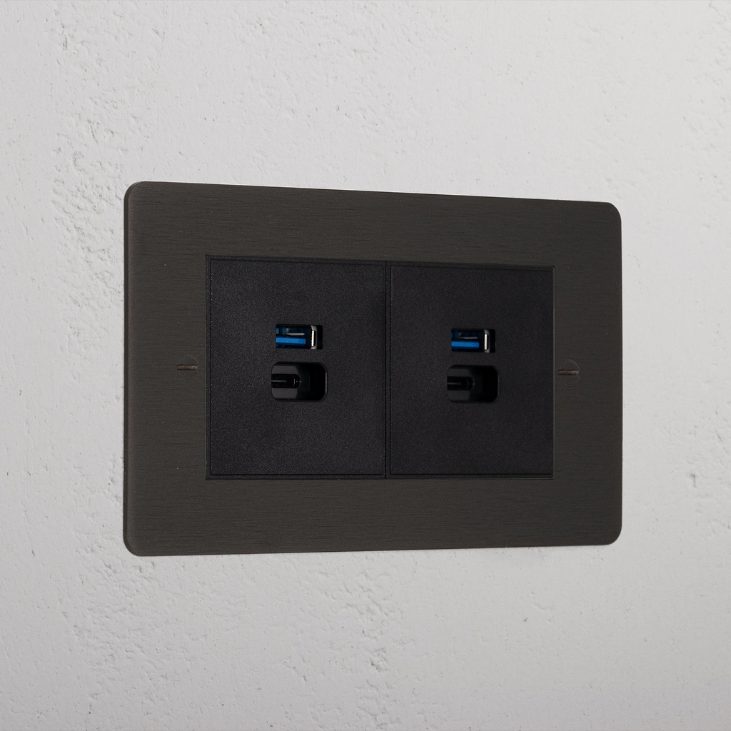 Bronze Interior 2x Usb A+C Fast Charge Socket Black