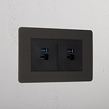 Bronze Interior 2x Usb A+C Fast Charge Socket Black