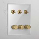 Clear Antique Brass 6 Gang Mixed Designer Light Switch