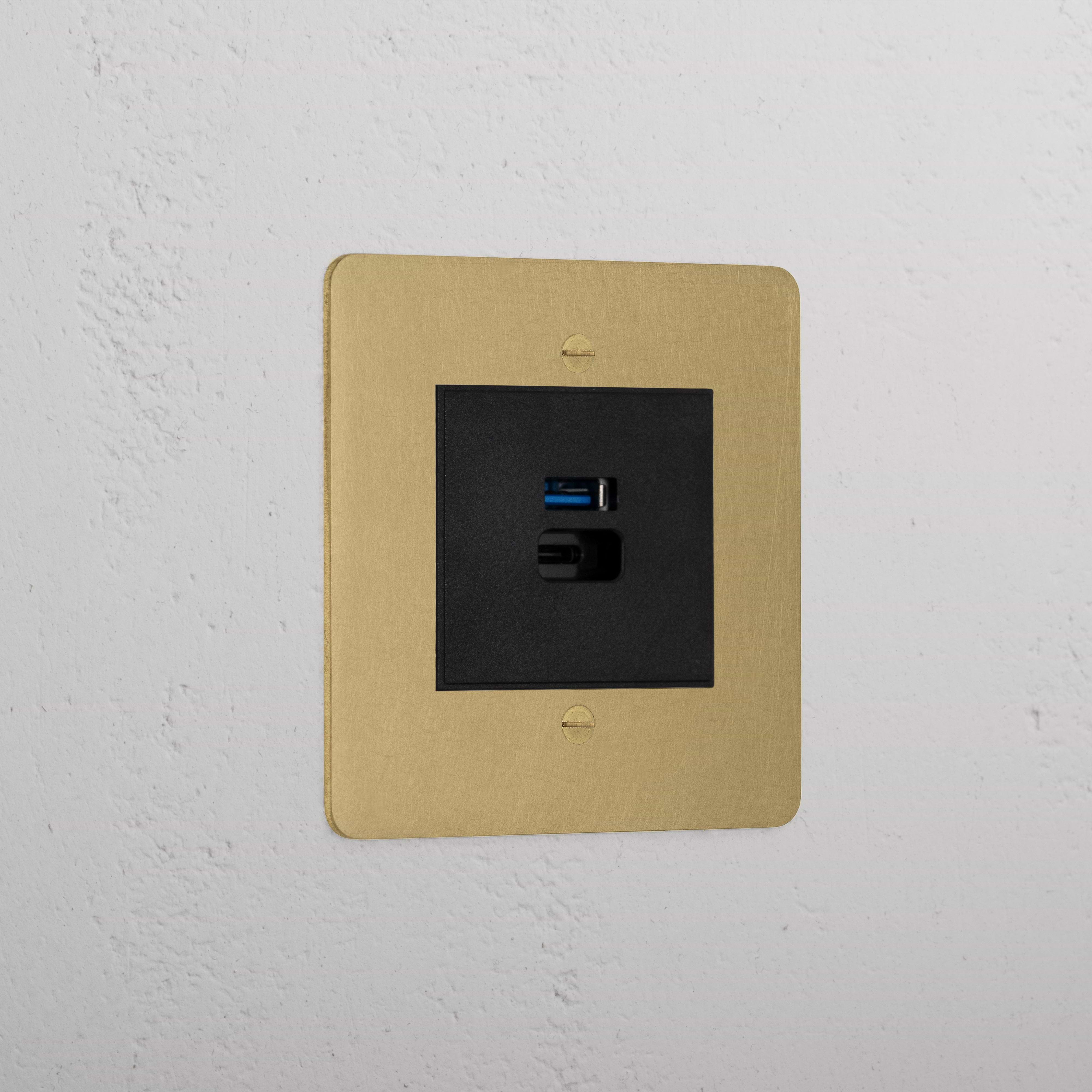 Antique Brass Designer Usb A+C Fast Charge Socket On White Background