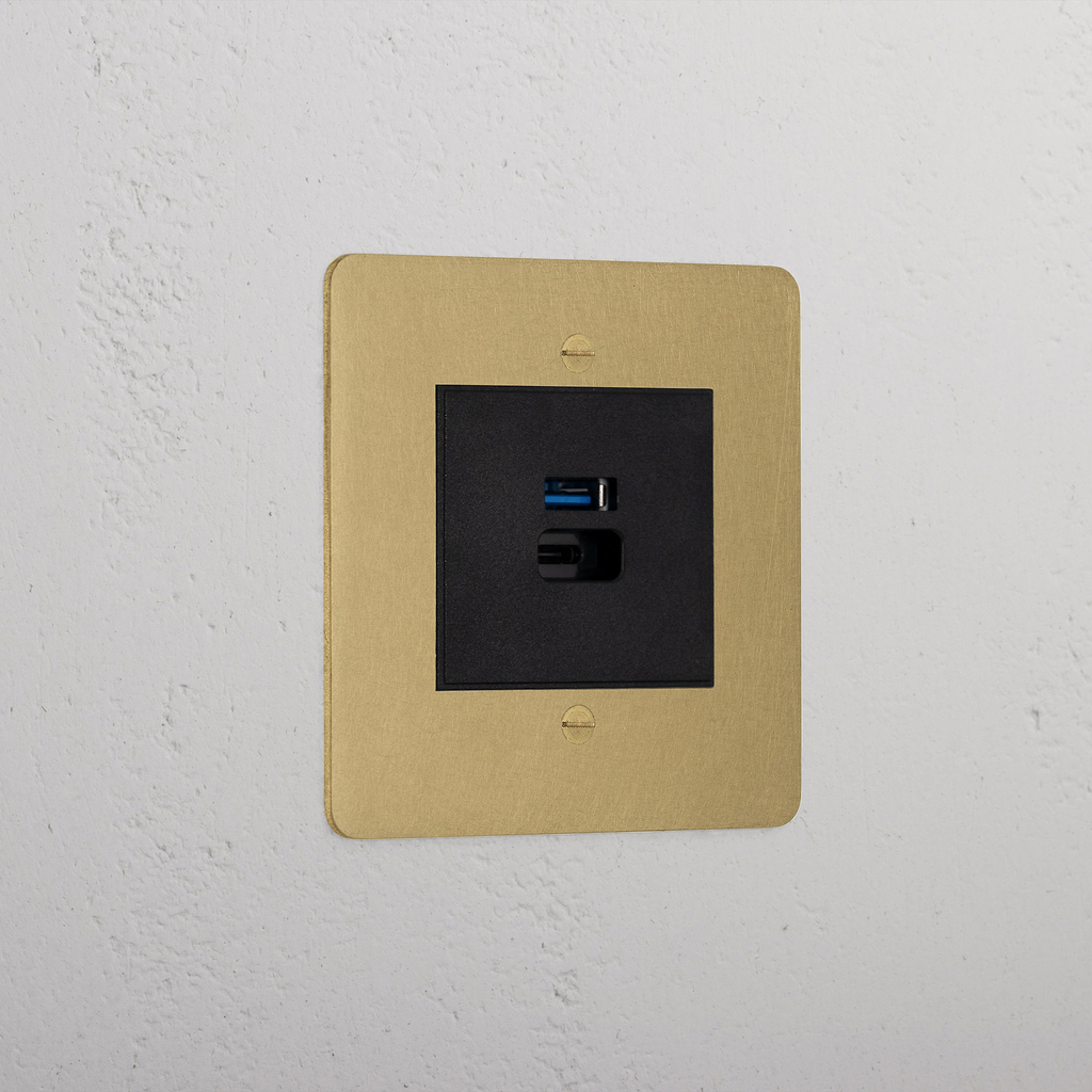Antique Brass Designer Usb A+C Fast Charge Socket On White Background