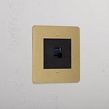 Antique Brass Designer Usb A+C Fast Charge Socket On White Background