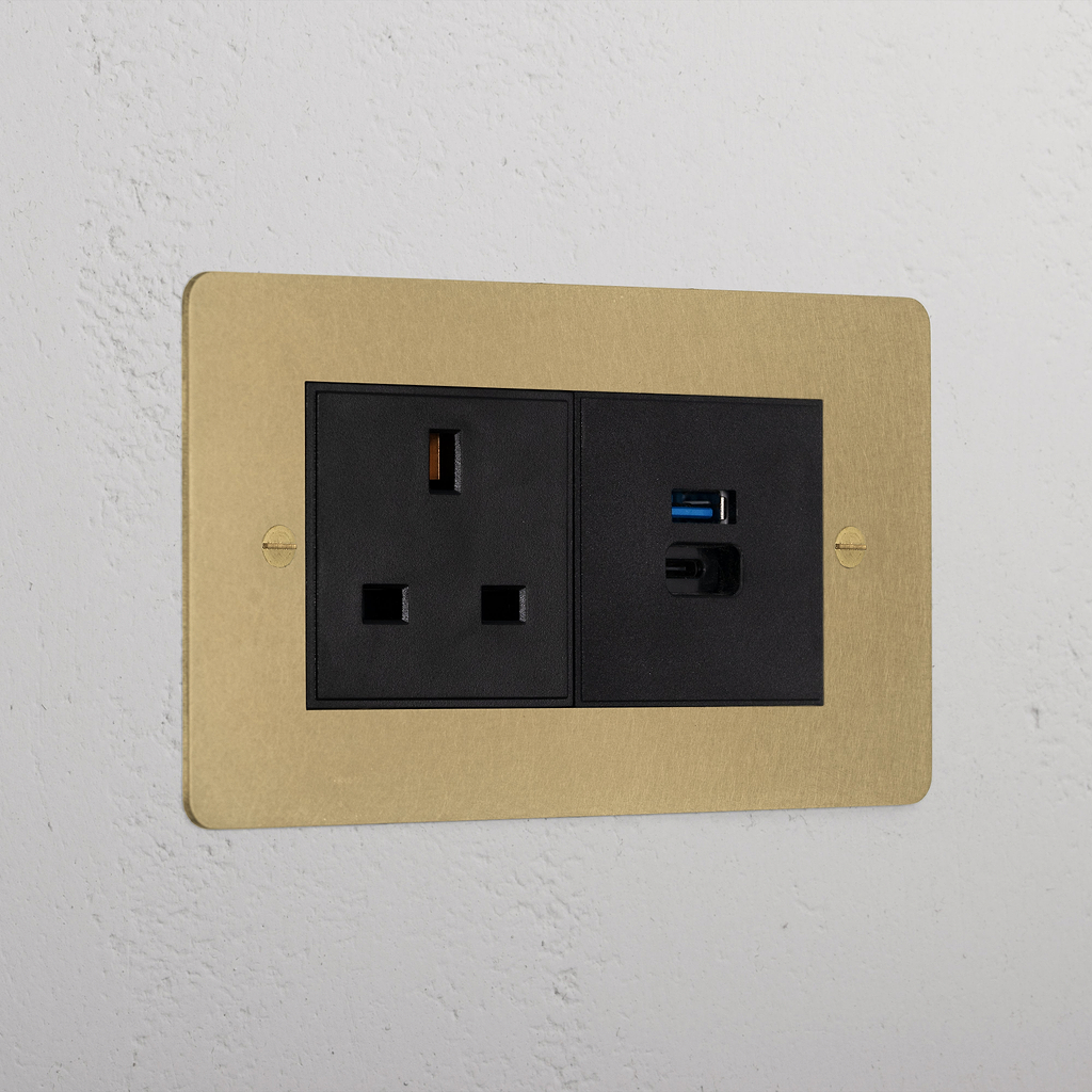 Premium Antique Brass 13A Socket And Usb A+C Fast Charge Socket Black