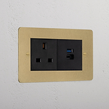 Premium Antique Brass 13A Socket And Usb A+C Fast Charge Socket Black