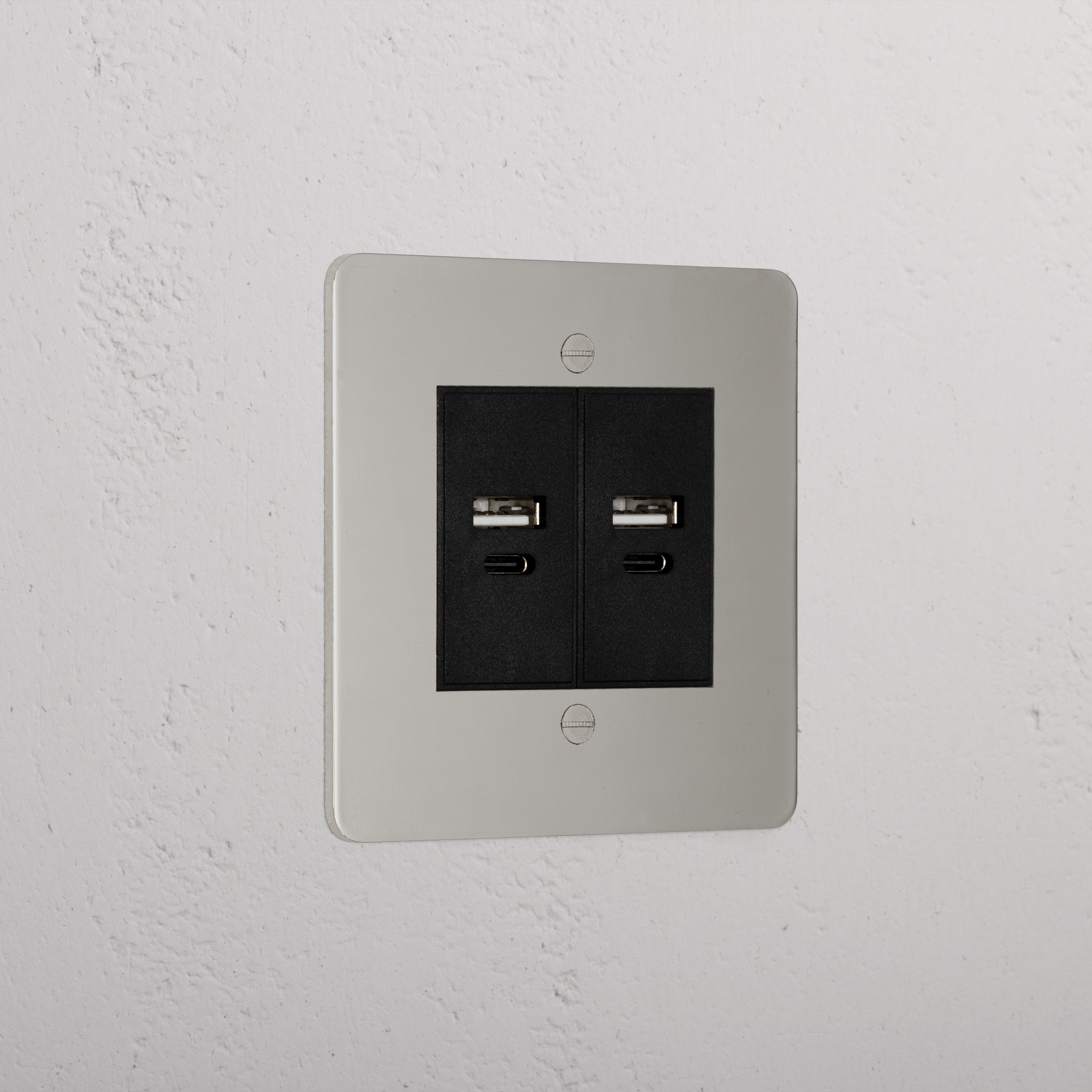 Designer Polished Nickel 2x Usb A+C Socket Black