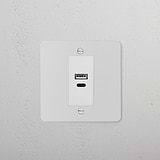 White USB A+C Socket in 1G Sockets & Modules, paintable for customization, with both USB-A and USB-C ports.