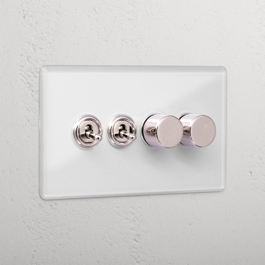 Elegant Clear Polished Nickel 4 Gang Mixed Light Switch