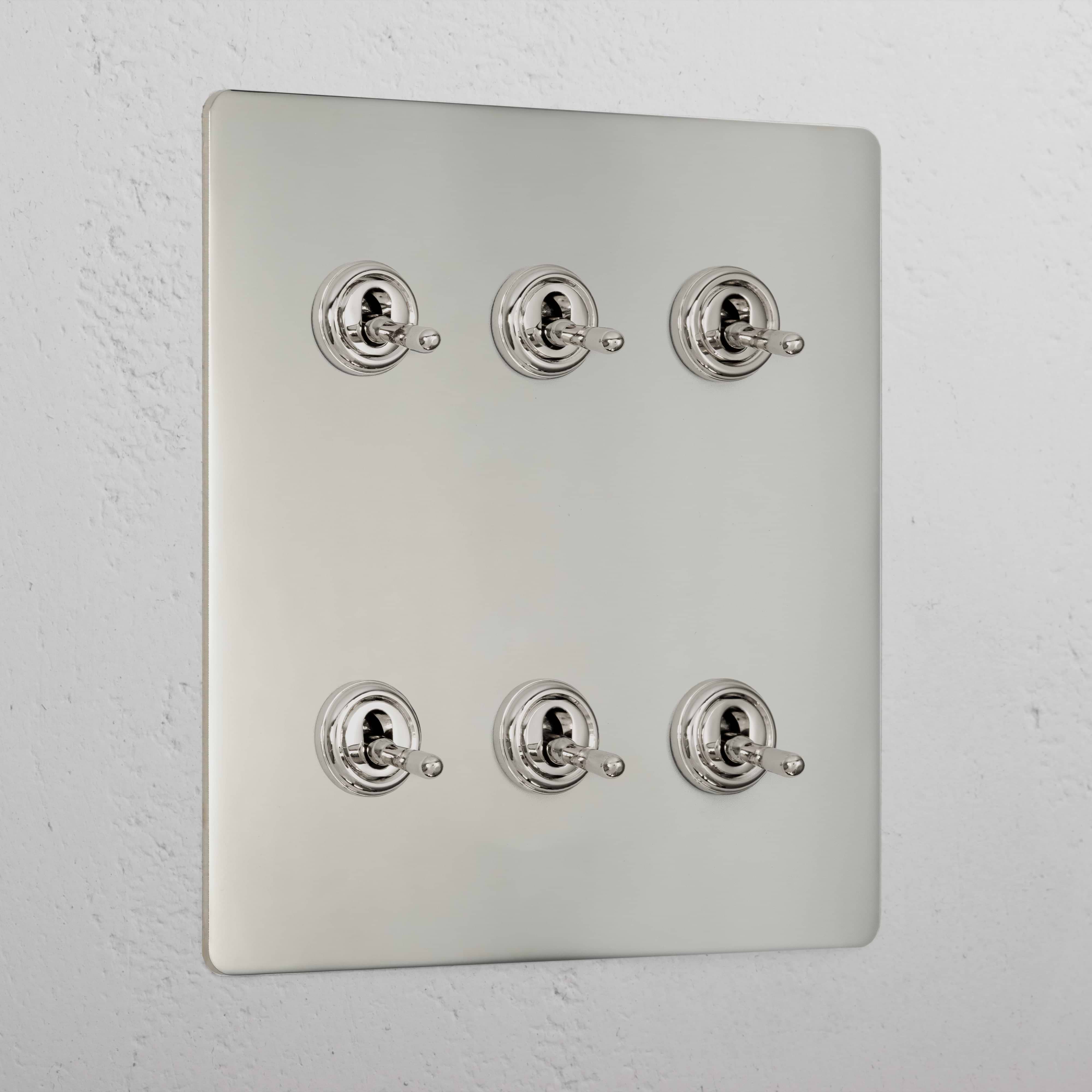 Luxury Polished Nickel 6 Gang 2 Way Toggle Light Switch