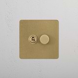 Antique Brass Designer 2 Gang Light Switch Below Rocker Switch And Door Hinge