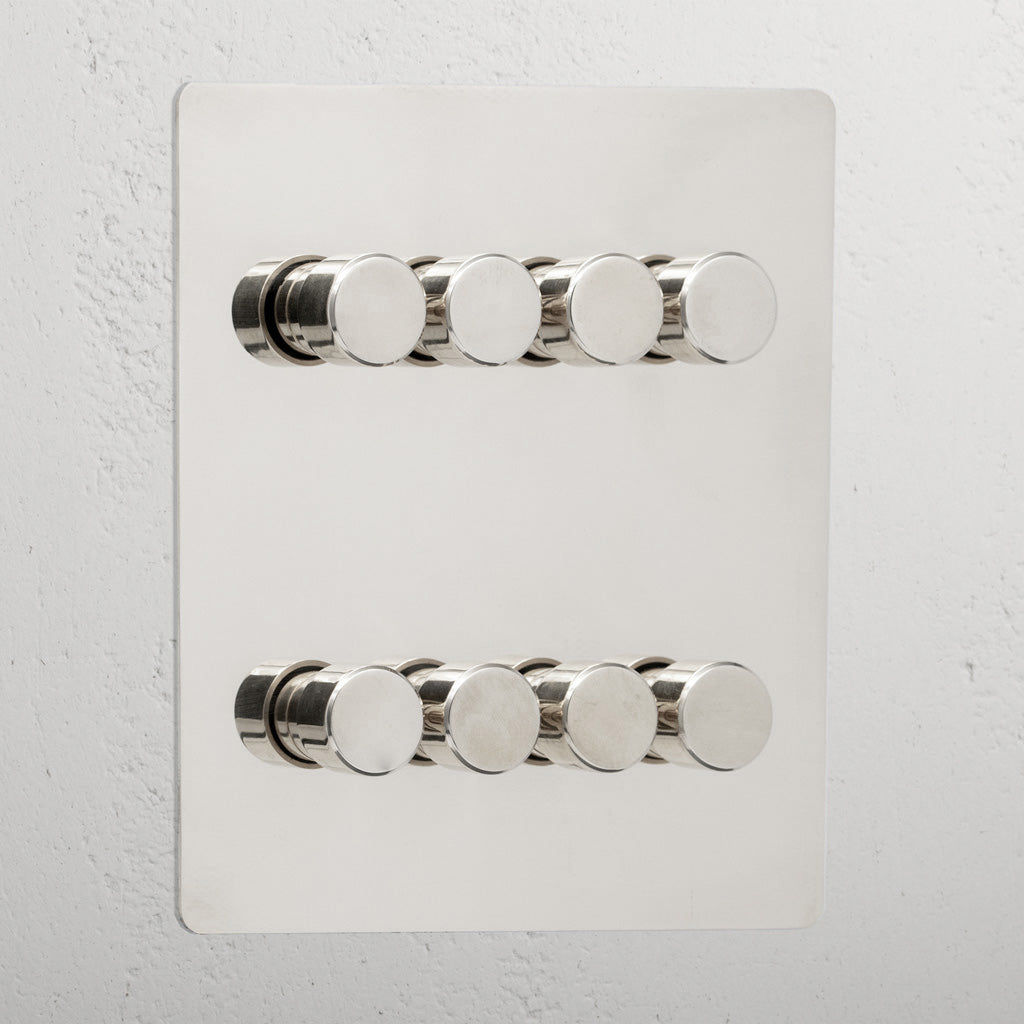 Elegant Polished Nickel 8 Gang 2 Way Dimmer Light Switch