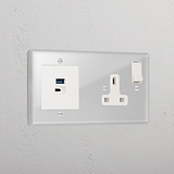 Clear Single Socket And Usb A+C Fast Charge Socket White