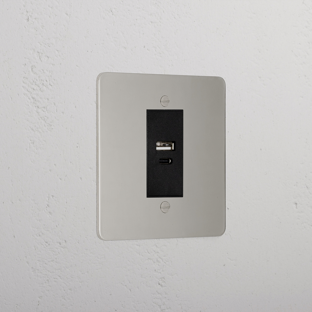 Elegant Polished Nickel Usb A+C Socket Black