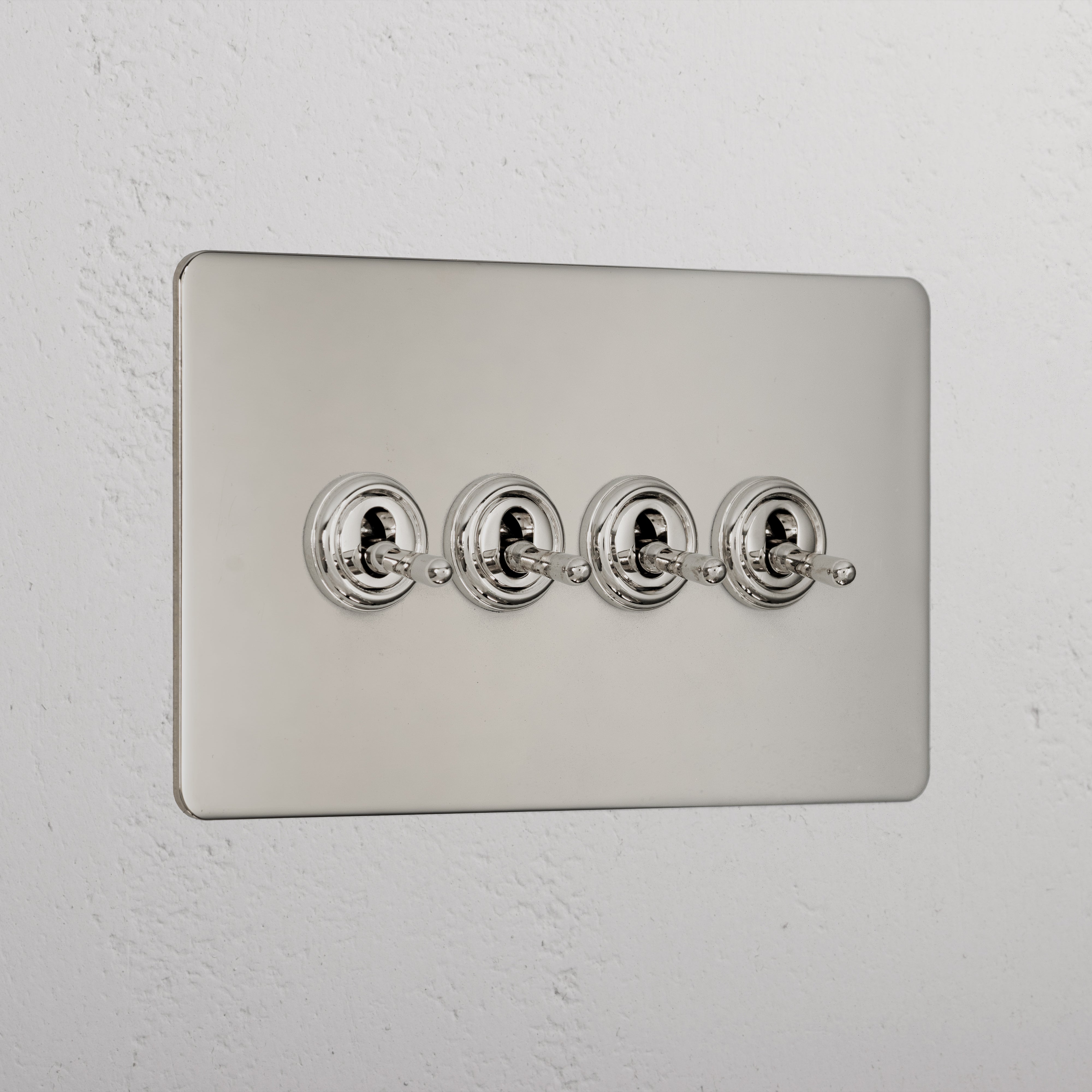 Designer Polished Nickel 4 Gang 2 Way Toggle Light Switch