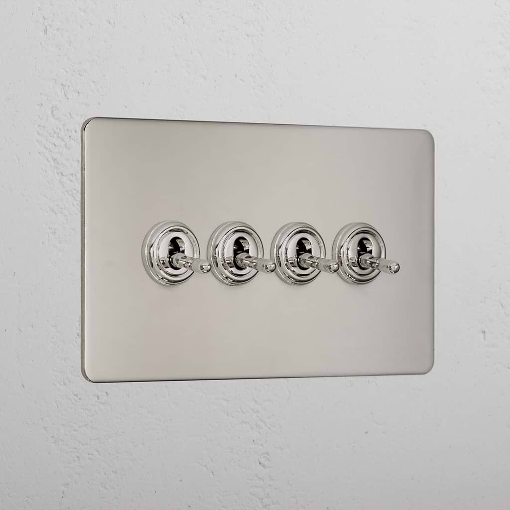Designer Polished Nickel 4 Gang 2 Way Toggle Light Switch
