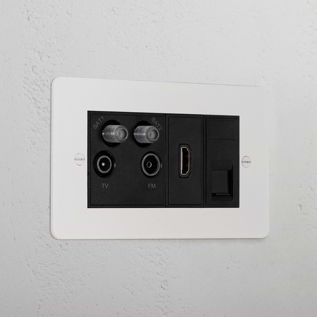 TV Aerial + HDMI + CAT6 Socket - Paintable Black